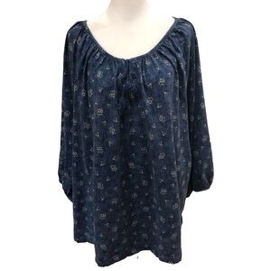 LRL Lauren Jeans Co. Ralph Lauren size 3X pullover peasant top 3/4 sleeve blue